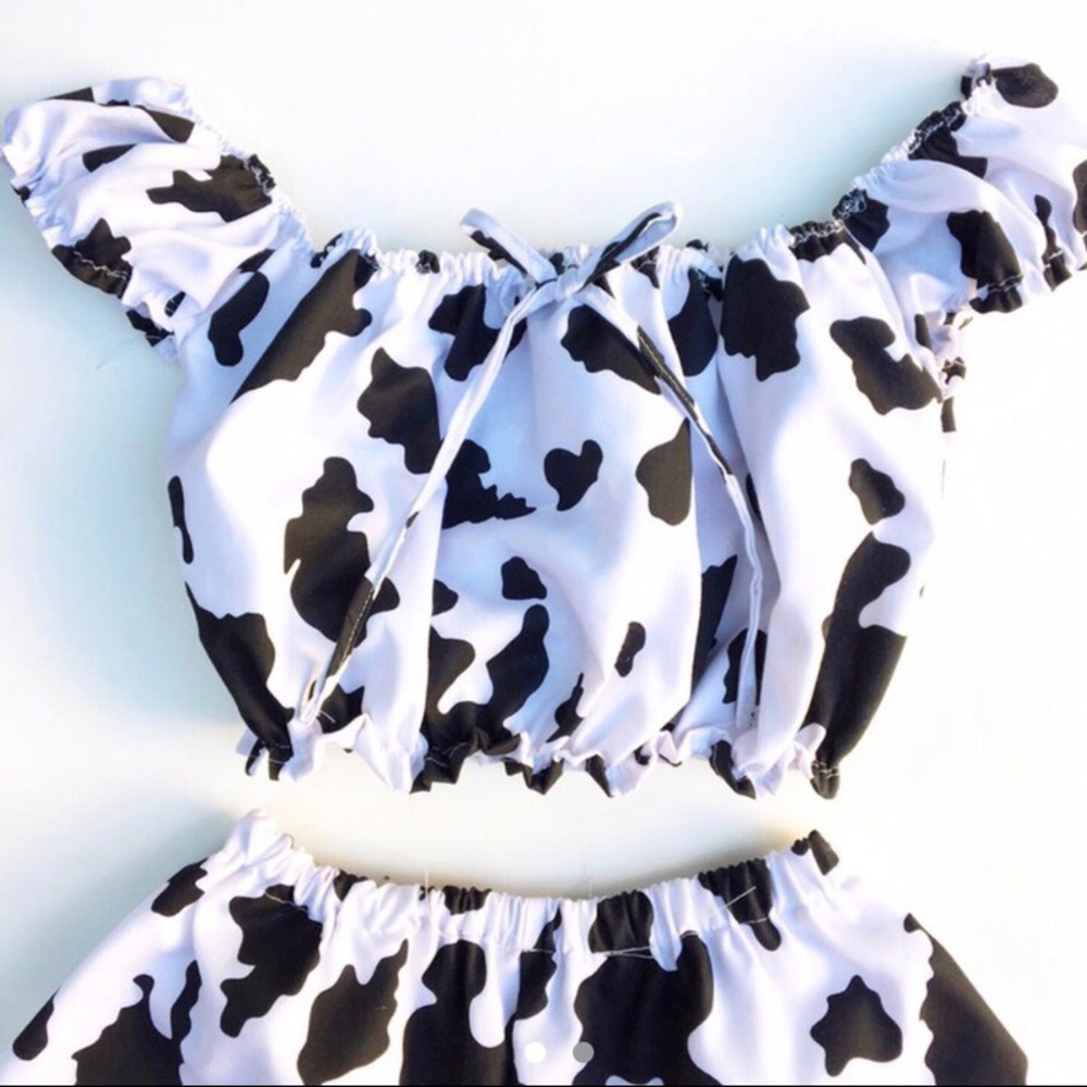 Cow Print lolita peasant off shoulder top